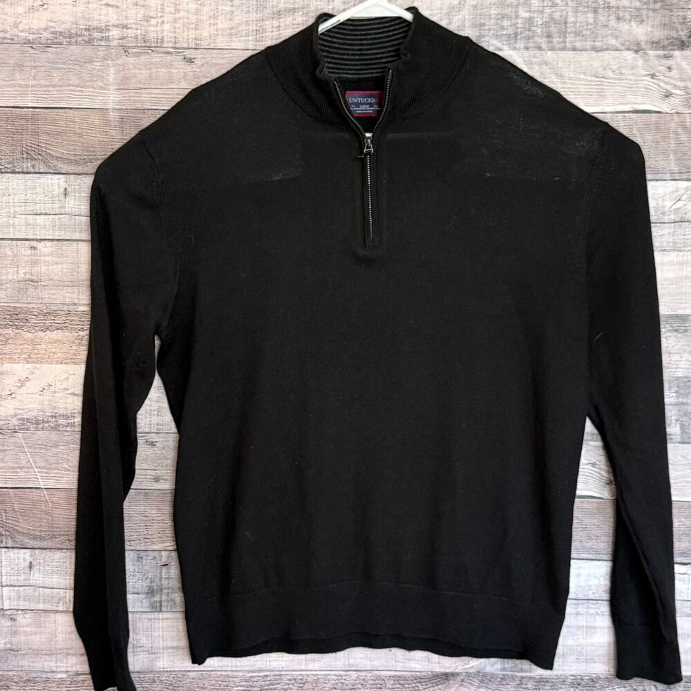 UNTUCKit Merino Wool Sweater 1/4 Zip Mock Mens Large Black Business Preppy